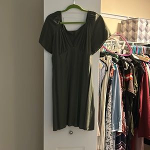 Olive green short sleeve, v neck dress
